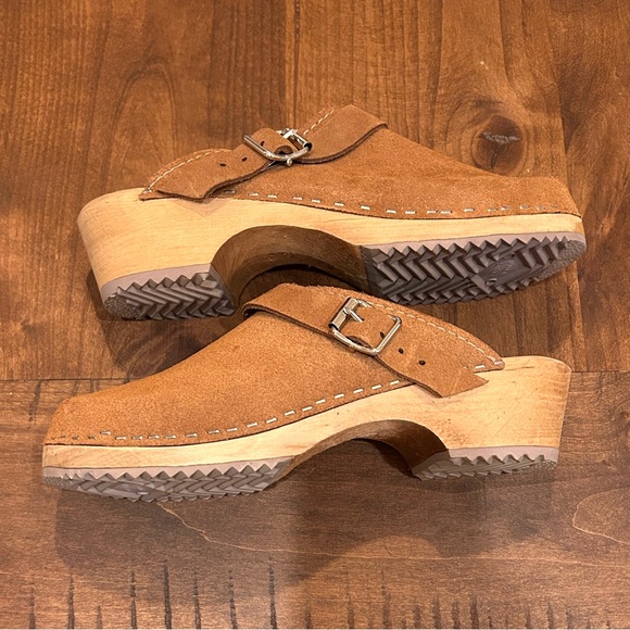 MIA Alma Swedish Wooden Sole Leather Suede Clogs Brown Size 37 (US 7) - Picture 4 of 7